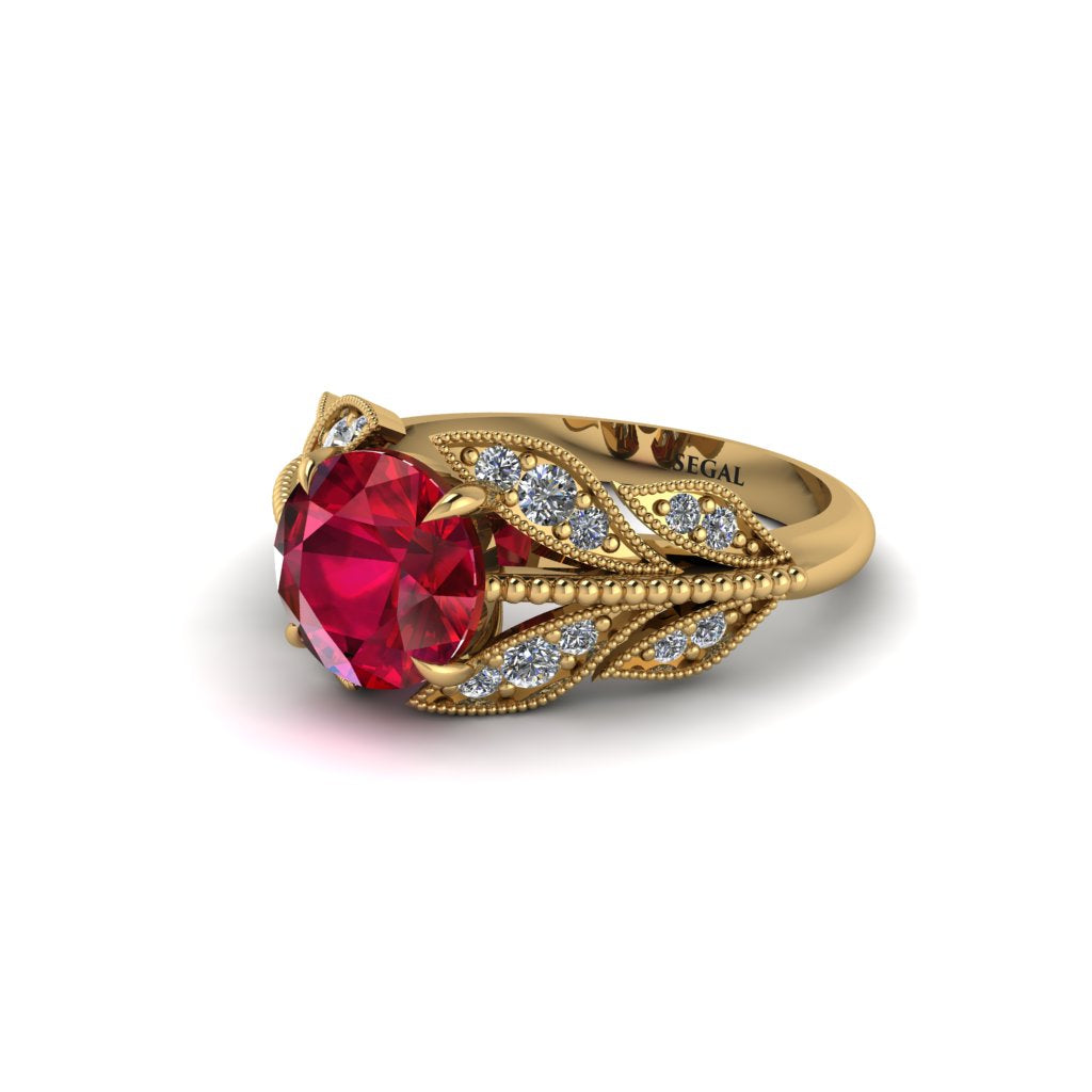 Ruby Majestic Leaf Gold Engagement Ring - Makenna No. 10