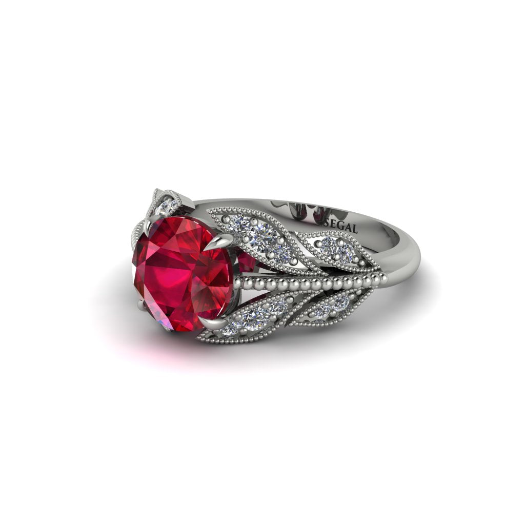 Ruby Majestic Leaf Gold Engagement Ring - Makenna No. 12