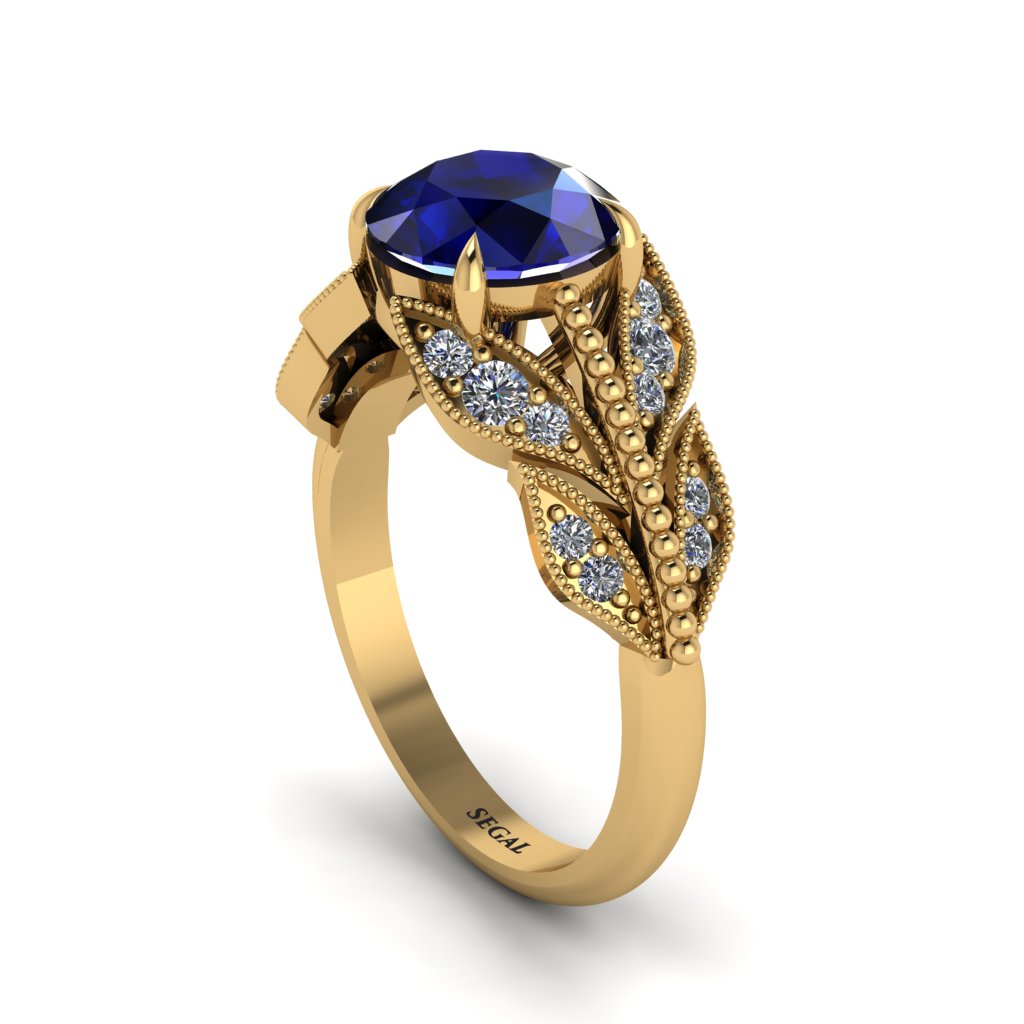 Sapphire Majestic Leaf Gold Engagement Ring - Makenna No. 13
