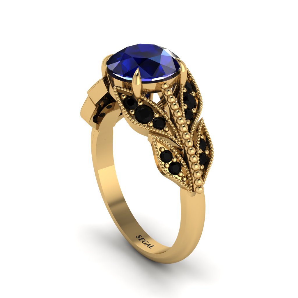 Sapphire Majestic Leaf Gold Engagement Ring - Makenna No. 43