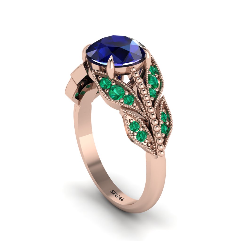 Sapphire Majestic Leaf Gold Engagement Ring - Makenna No. 29