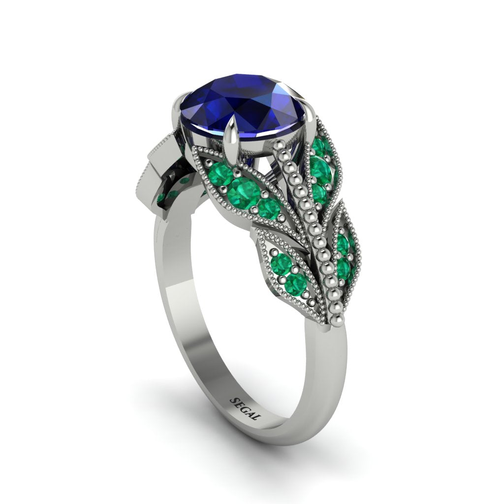 Sapphire Majestic Leaf Gold Engagement Ring - Makenna No. 30