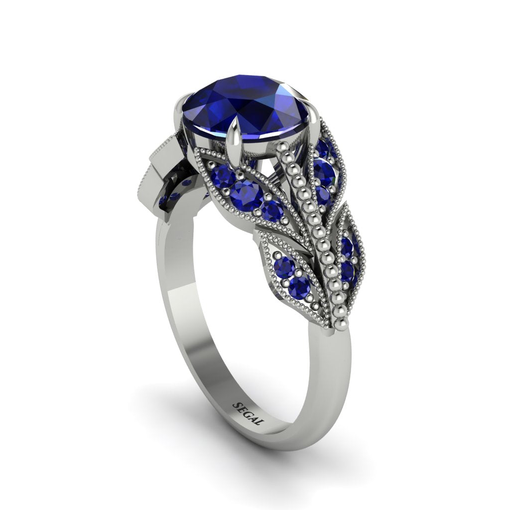 Sapphire Majestic Leaf Gold Engagement Ring - Makenna No. 75