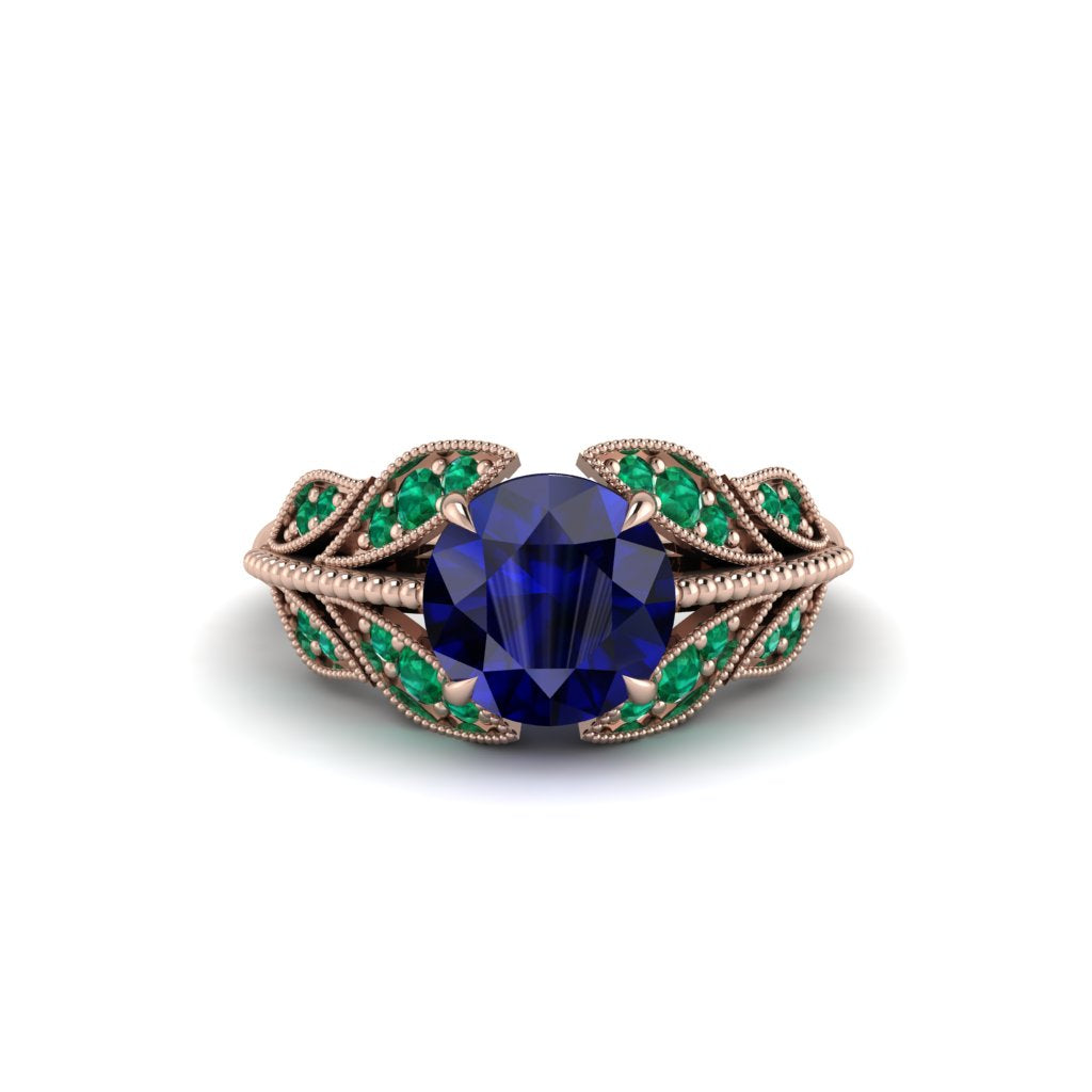 Sapphire Majestic Leaf Gold Engagement Ring - Makenna No. 29