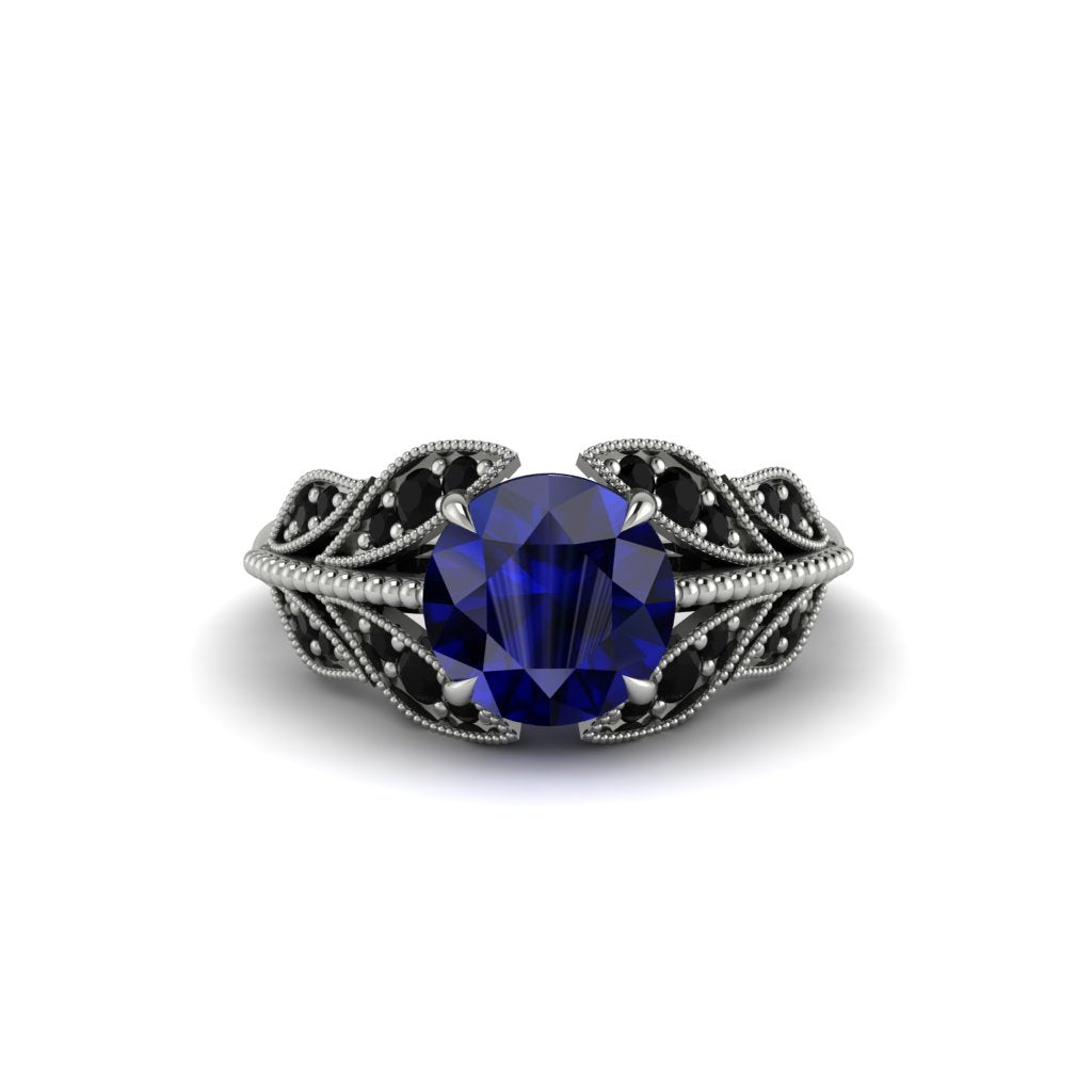 Sapphire Majestic Leaf Gold Engagement Ring - Makenna No. 45