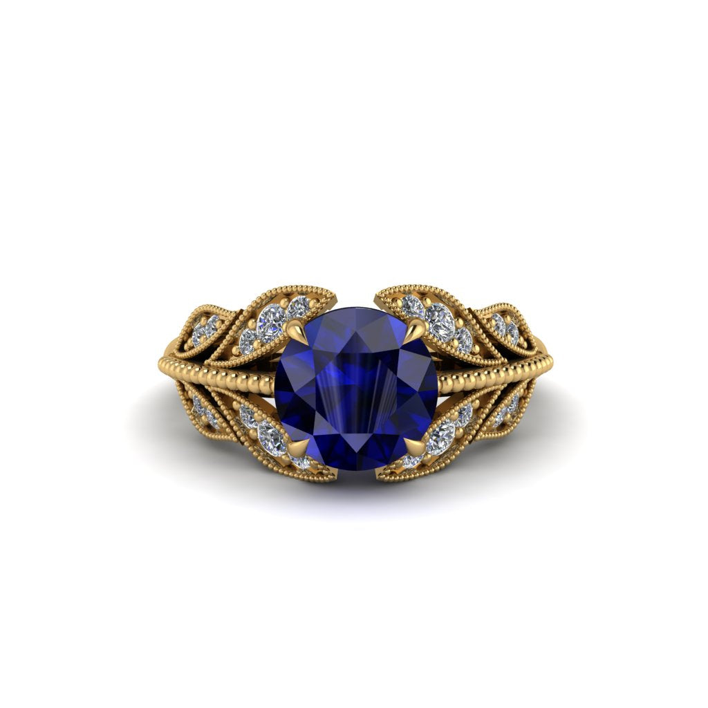 Sapphire Majestic Leaf Gold Engagement Ring - Makenna No. 13