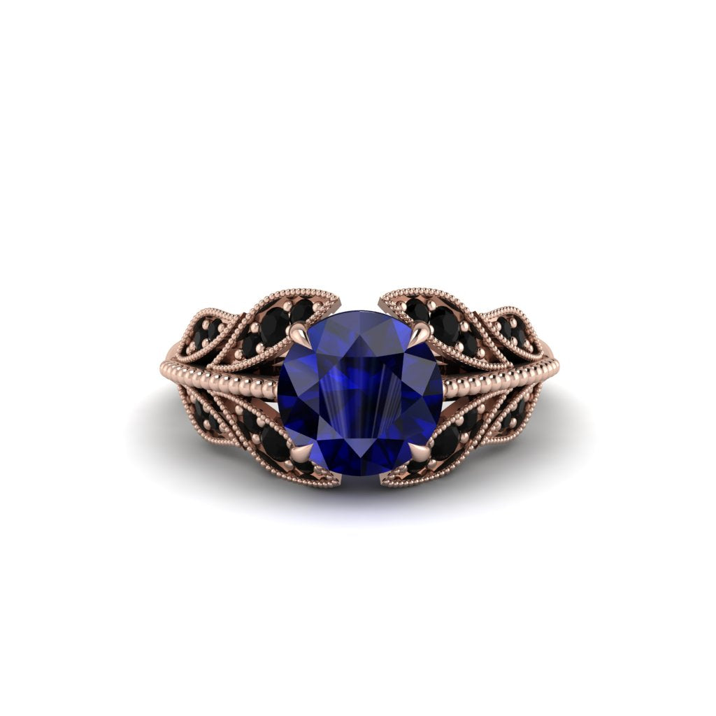 Sapphire Majestic Leaf Gold Engagement Ring - Makenna No. 44