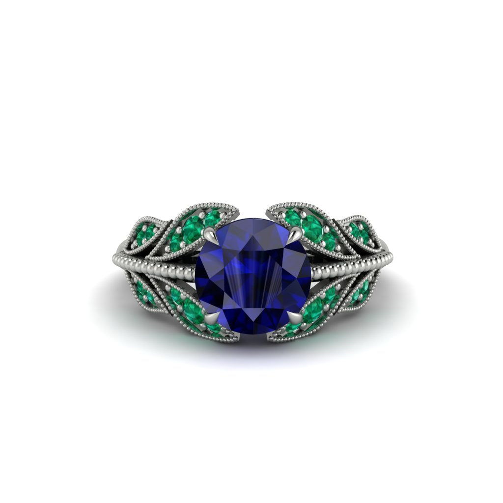 Sapphire Majestic Leaf Gold Engagement Ring - Makenna No. 30