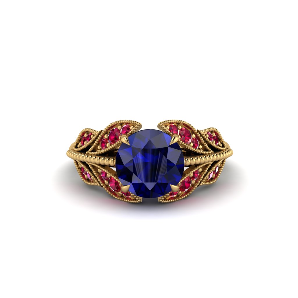 Sapphire Majestic Leaf Gold Engagement Ring - Makenna No. 58
