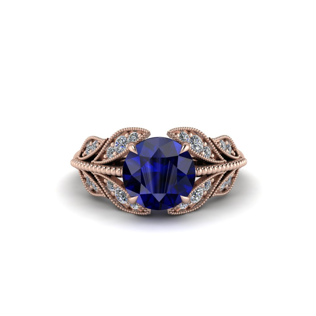 Sapphire Majestic Leaf Gold Engagement Ring - Makenna No. 14