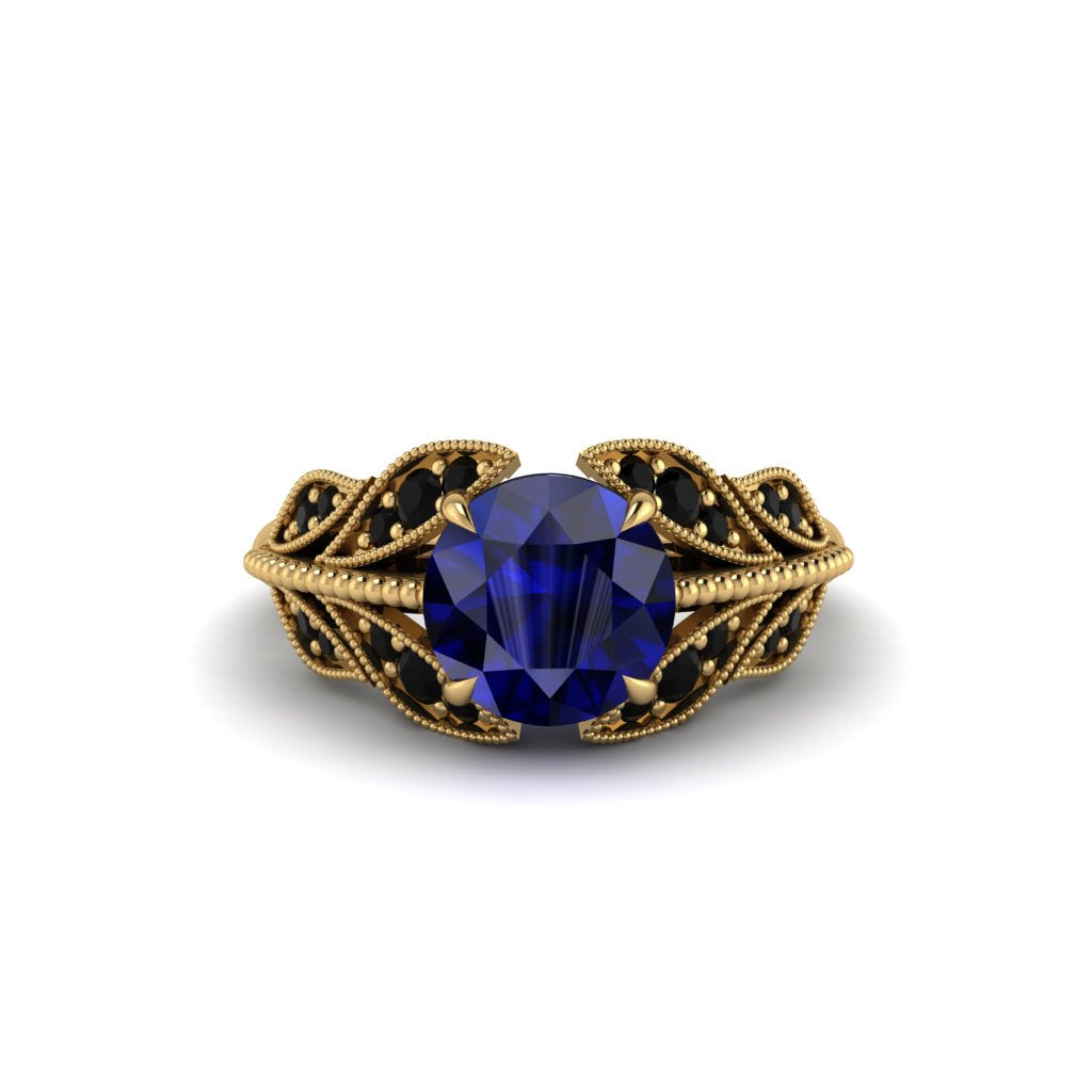 Sapphire Majestic Leaf Gold Engagement Ring - Makenna No. 43