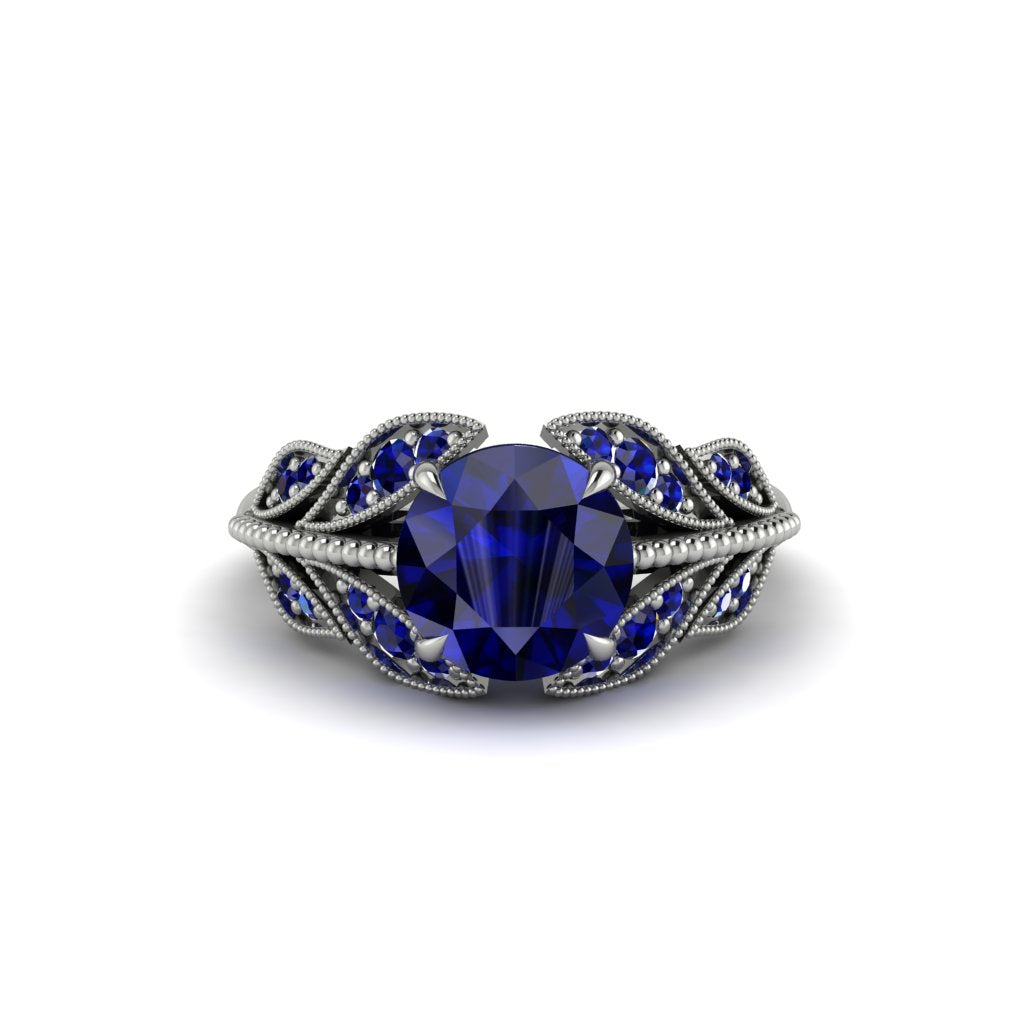 Sapphire Majestic Leaf Gold Engagement Ring - Makenna No. 75