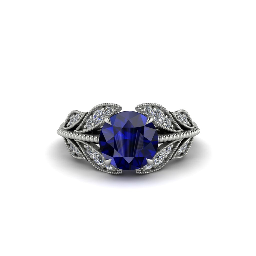Sapphire Majestic Leaf Gold Engagement Ring - Makenna No. 15