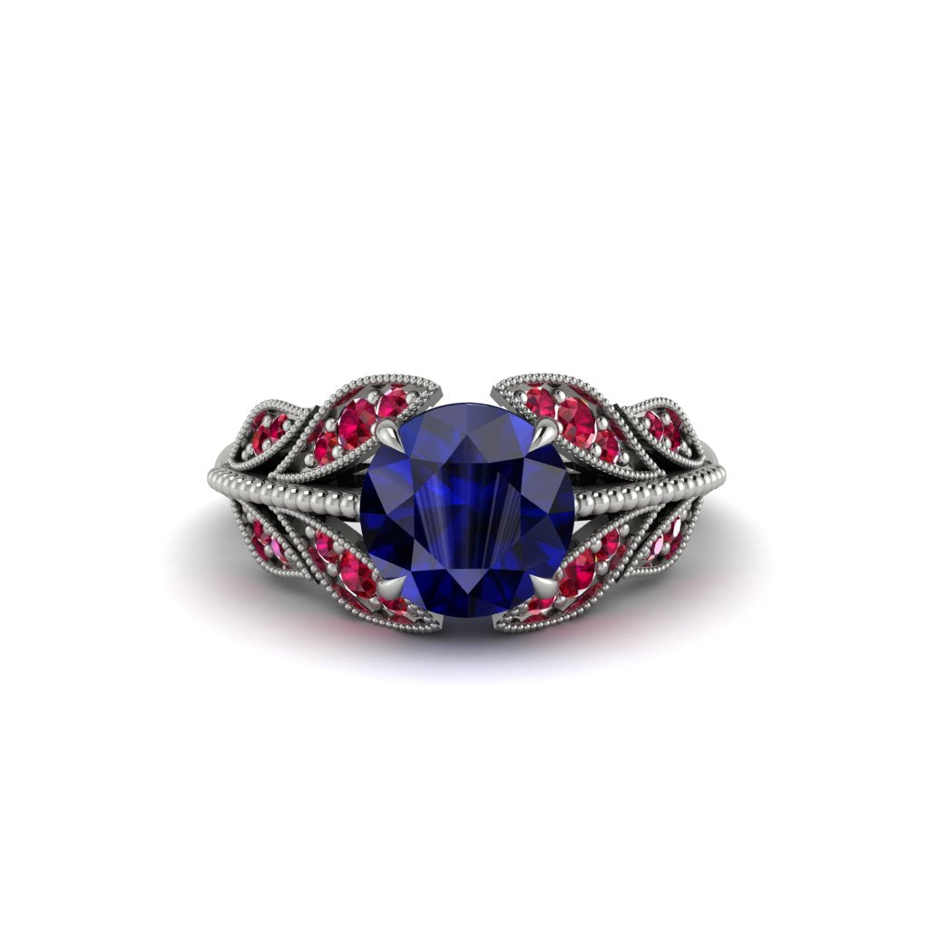 Sapphire Majestic Leaf Gold Engagement Ring - Makenna No. 60