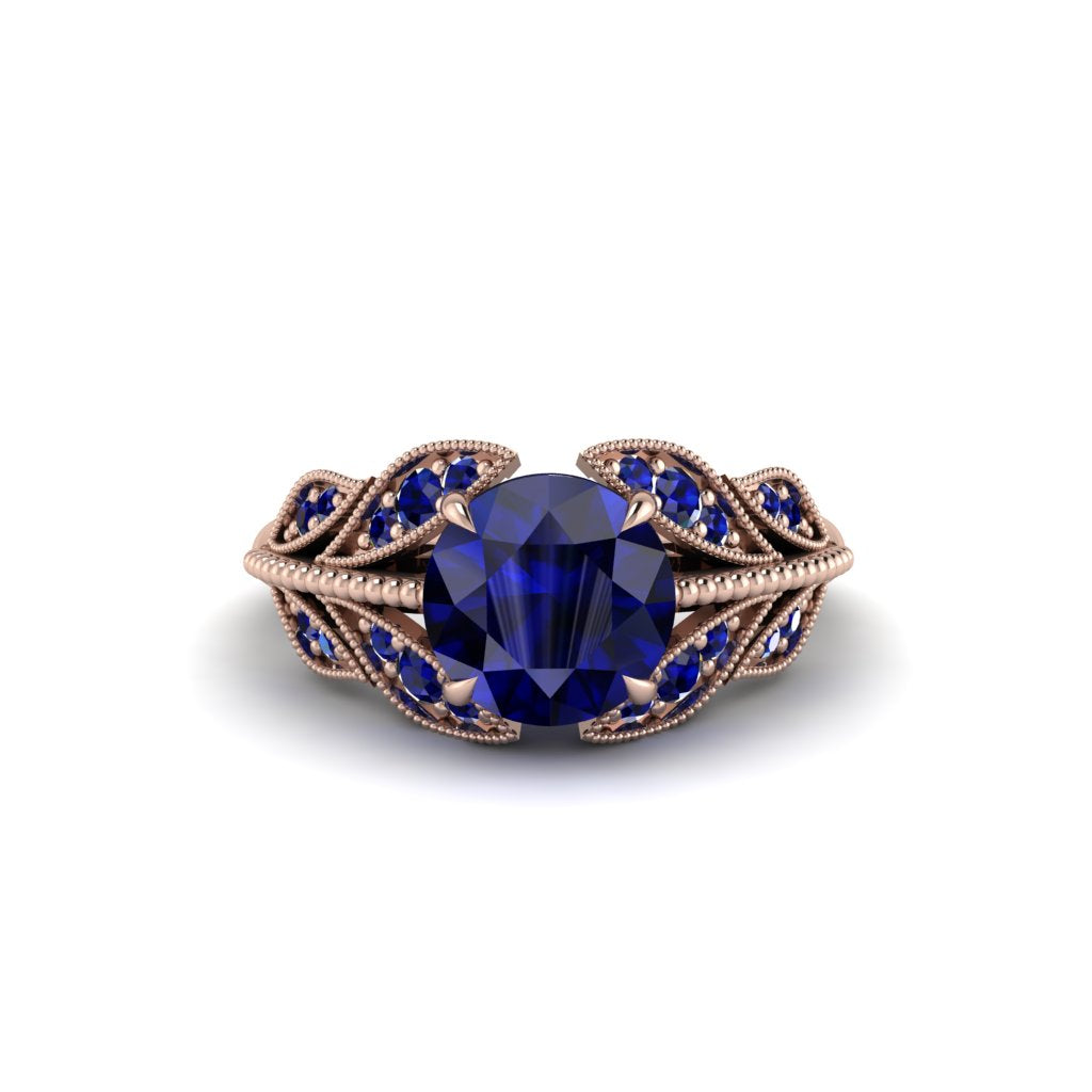 Sapphire Majestic Leaf Gold Engagement Ring - Makenna No. 74