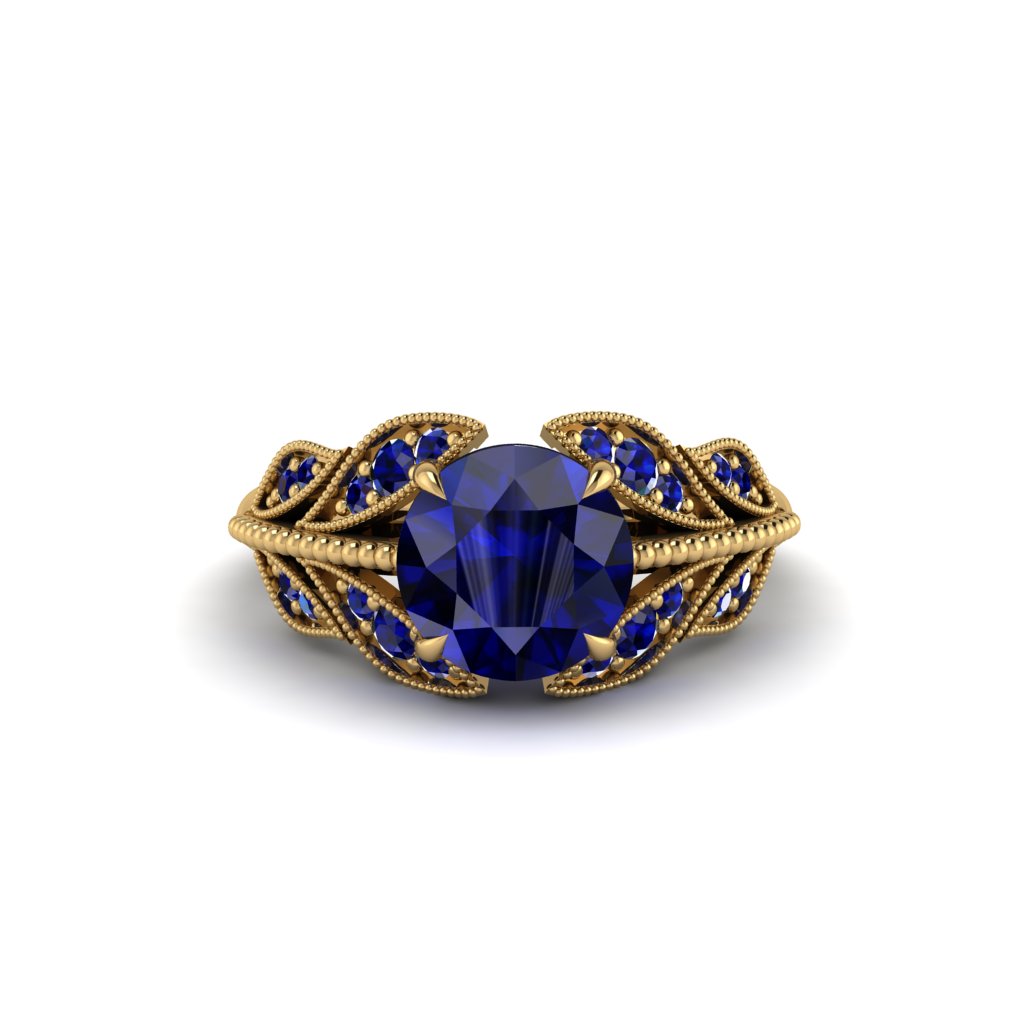 Sapphire Majestic Leaf Gold Engagement Ring - Makenna No. 73