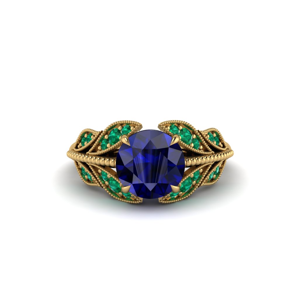 Sapphire Majestic Leaf Gold Engagement Ring - Makenna No. 28