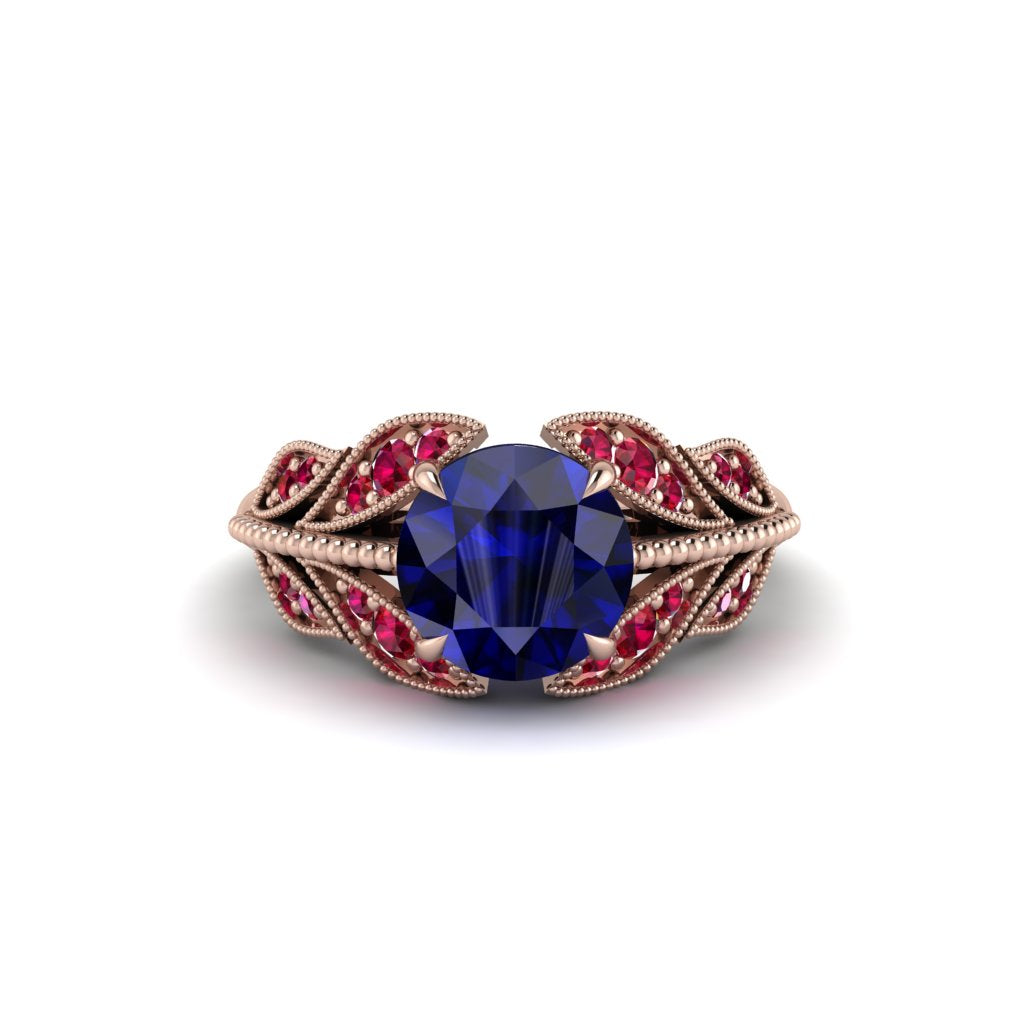Sapphire Majestic Leaf Gold Engagement Ring - Makenna No. 59