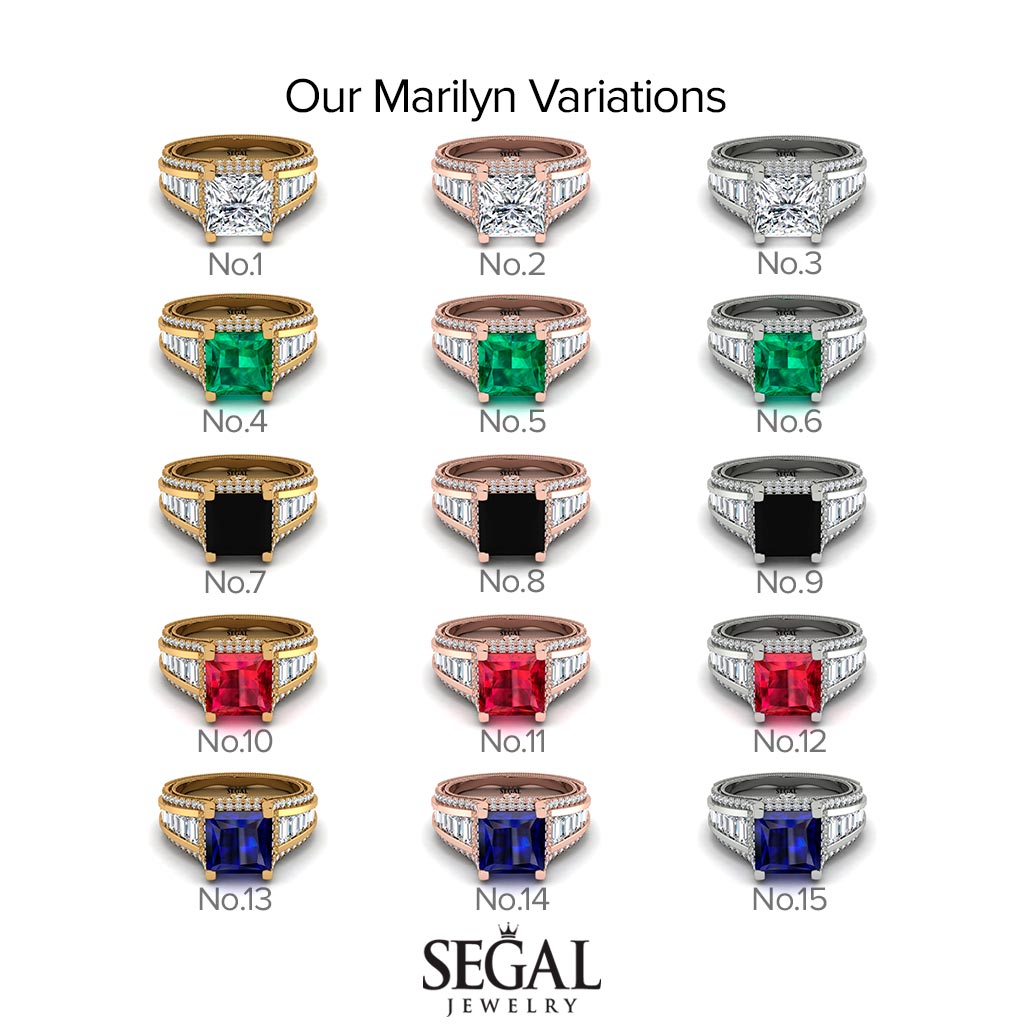 Princess Geometric Black Diamond Engagement Ring - Marilyn No. 39