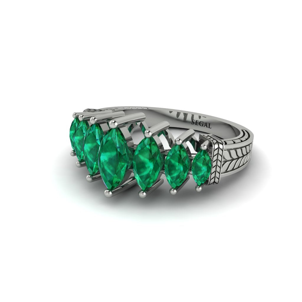 Marquise-Cut Emerald Cascade Engagement Ring - Regina No. 6