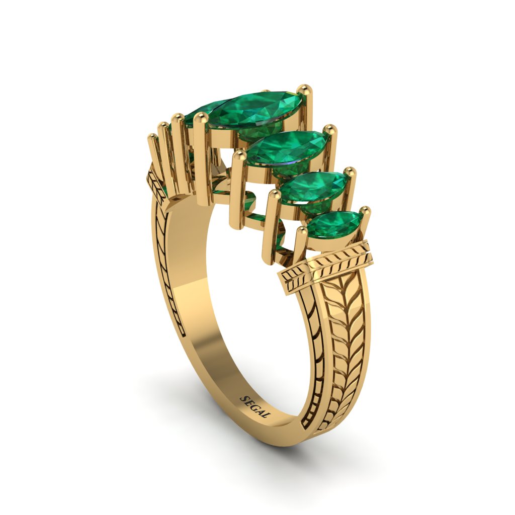 Marquise-Cut Emerald Cascade Engagement Ring - Regina No. 4