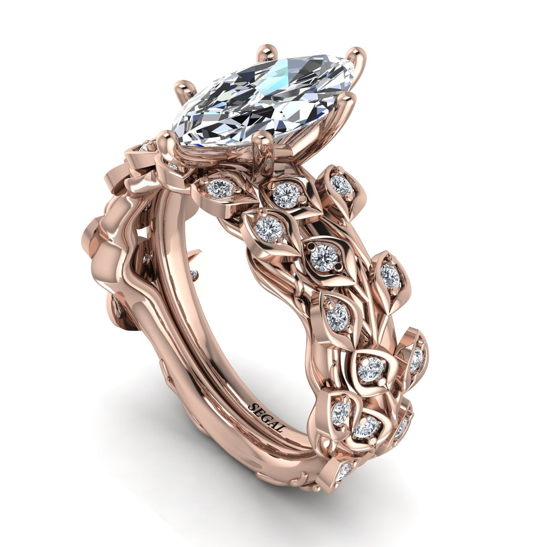 Marquise Diamond Golden Leaf Bridal Set - Julieta No. 2