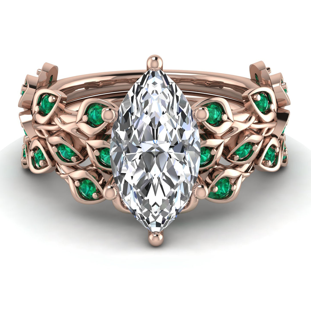 Marquise Diamond Golden Leaf Bridal Set - Julieta No. 17