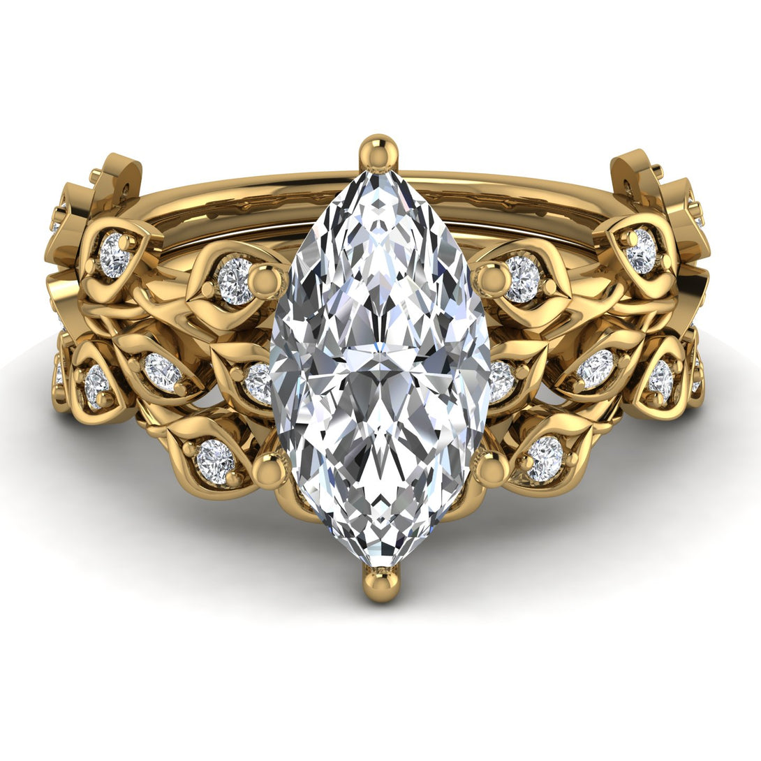 Marquise Diamond Golden Leaf Bridal Set - Julieta No. 1