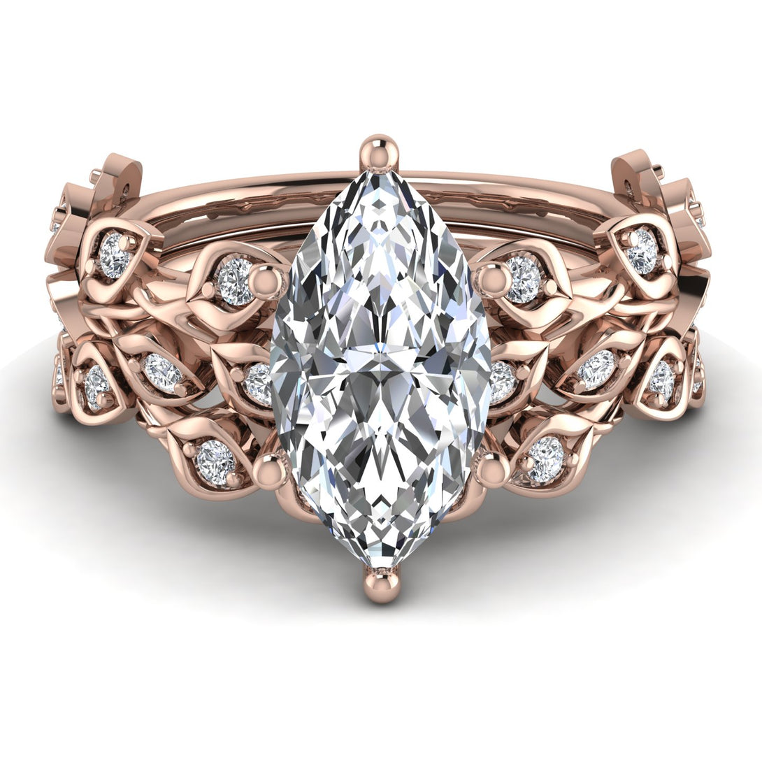 Marquise Diamond Golden Leaf Bridal Set - Julieta No. 2