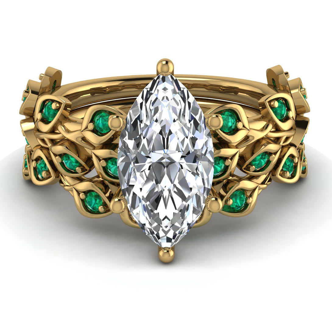 Marquise Diamond Golden Leaf Bridal Set - Julieta No. 16