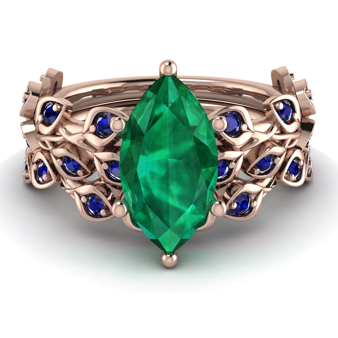 Marquise Emerald Golden Leaf Bridal Set - Julieta No. 65
