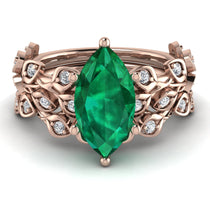 Marquise Emerald Golden Leaf Bridal Set (40)