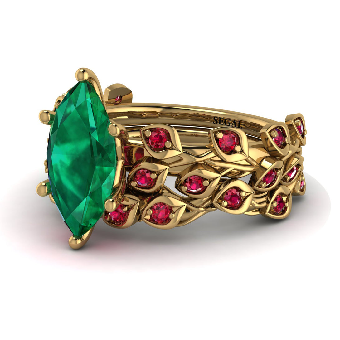 Marquise Emerald Golden Leaf Bridal Set - Julieta No. 49