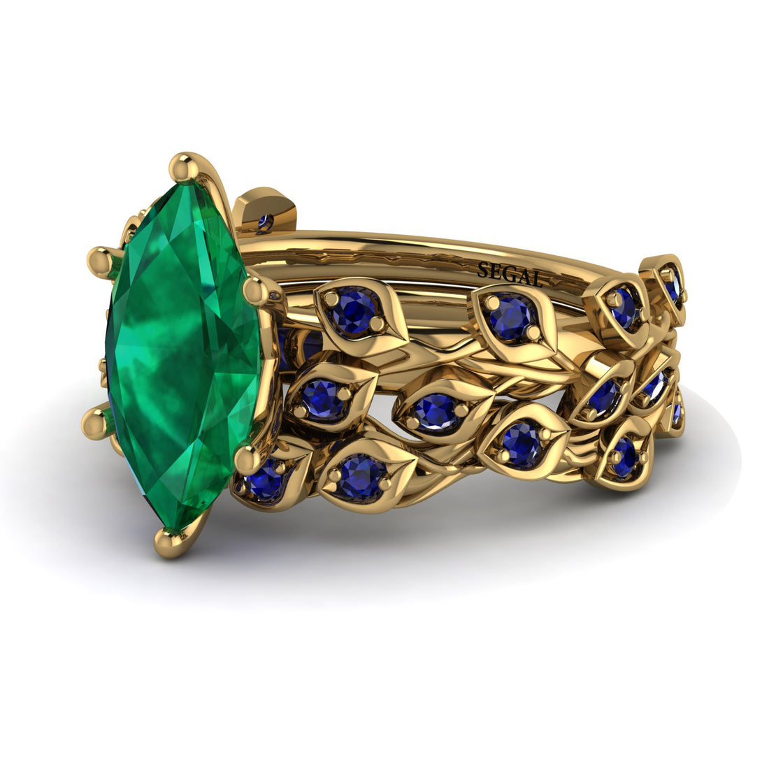 Marquise Emerald Golden Leaf Bridal Set - Julieta No. 64