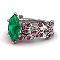 Marquise Emerald Golden Leaf Bridal Set (20)