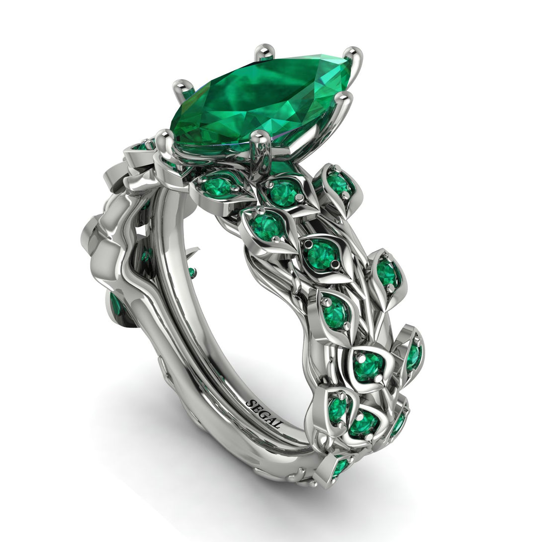 Marquise Emerald Golden Leaf Bridal Set - Julieta No. 21