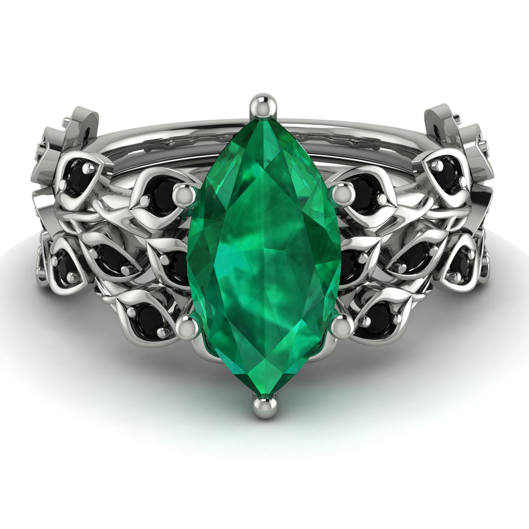 Marquise Emerald Golden Leaf Bridal Set - Julieta No. 36