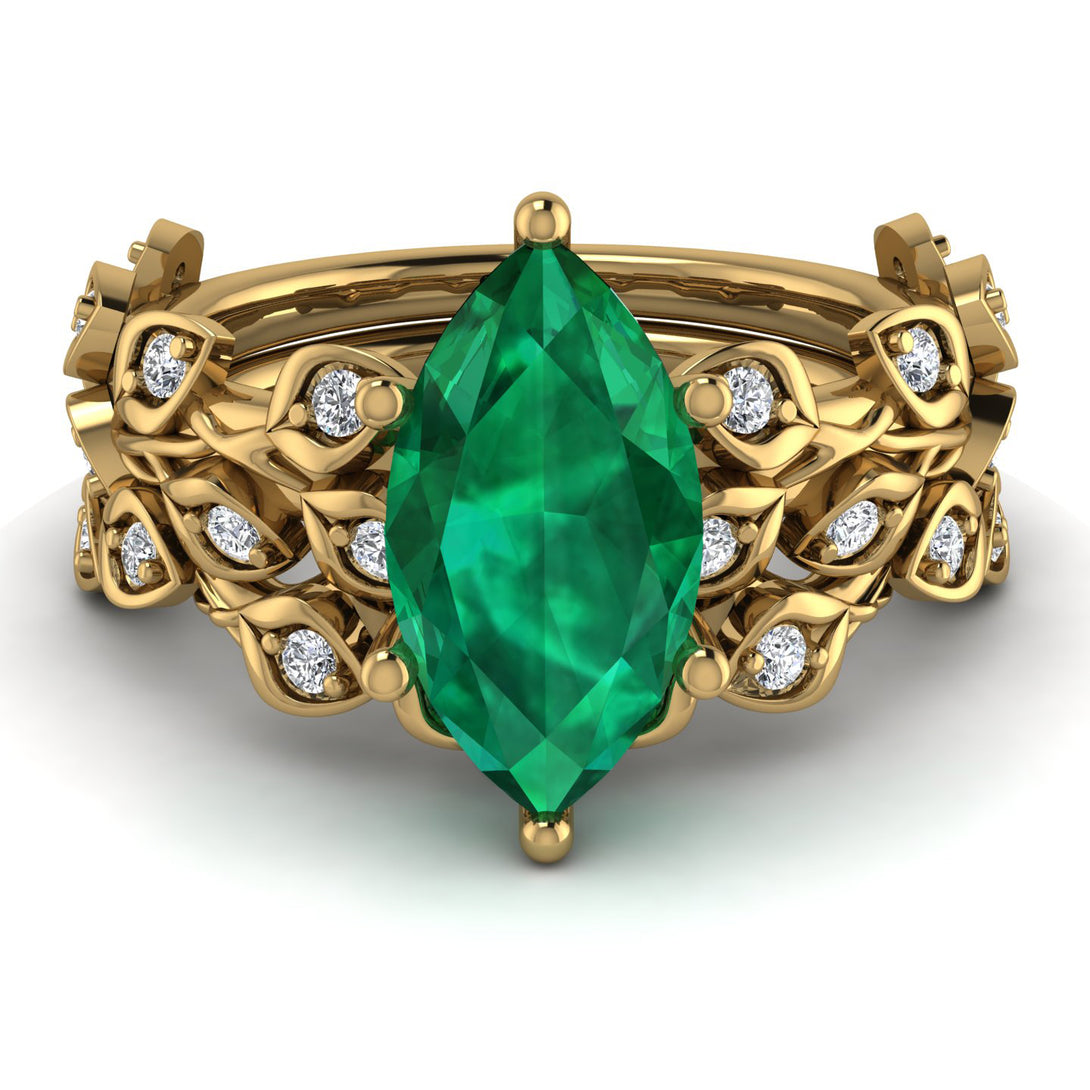 Marquise Emerald Golden Leaf Bridal Set - Julieta No. 4
