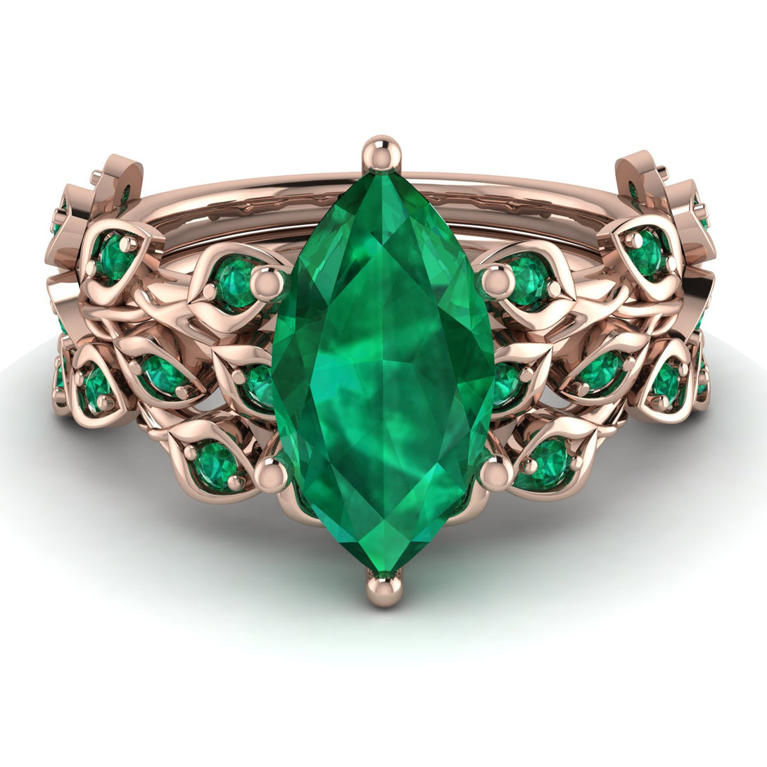 Marquise Emerald Golden Leaf Bridal Set - Julieta No. 20