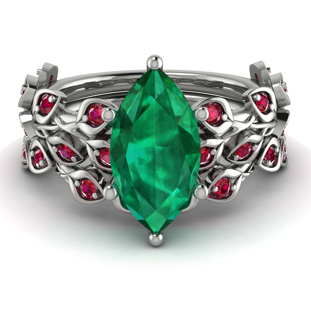 Marquise Emerald Golden Leaf Bridal Set - Julieta No. 51