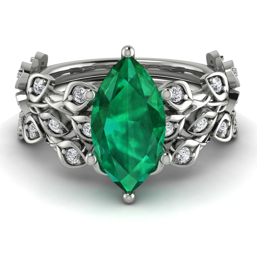 Marquise Emerald Golden Leaf Bridal Set - Julieta No. 6