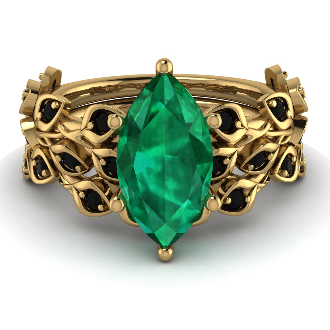 Marquise Emerald Golden Leaf Bridal Set - Julieta No. 34