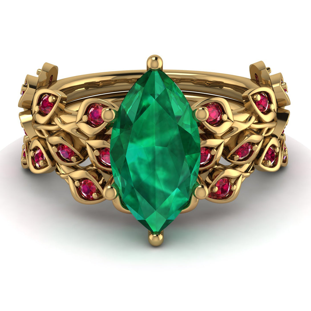 Marquise Emerald Golden Leaf Bridal Set - Julieta No. 49