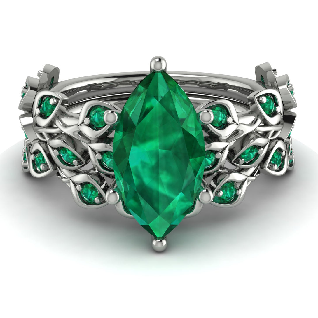 Marquise Emerald Golden Leaf Bridal Set - Julieta No. 21