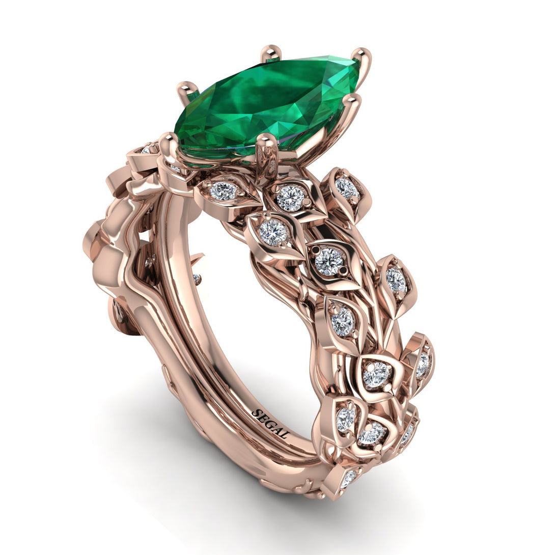 Marquise Emerald Golden Leaf Bridal Set - Julieta No. 5