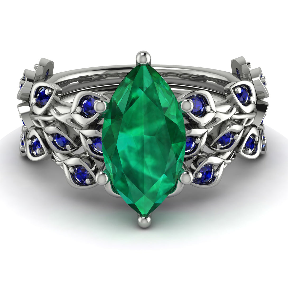 Marquise Emerald Golden Leaf Bridal Set - Julieta No. 66