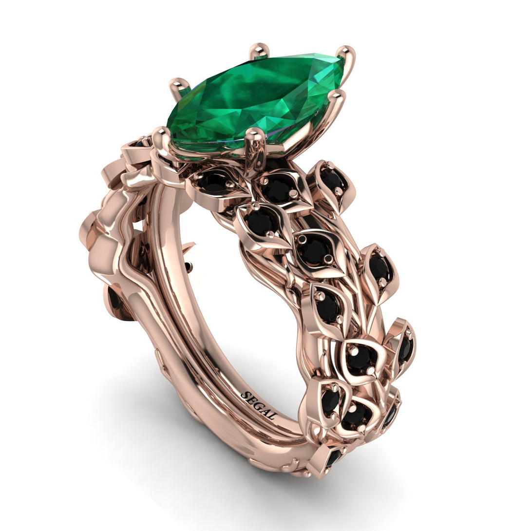 Marquise Emerald Golden Leaf Bridal Set - Julieta No. 35
