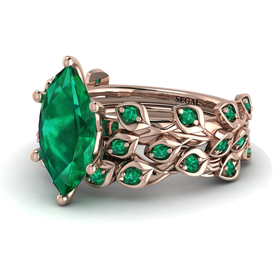Marquise Emerald Golden Leaf Bridal Set - Julieta No. 20