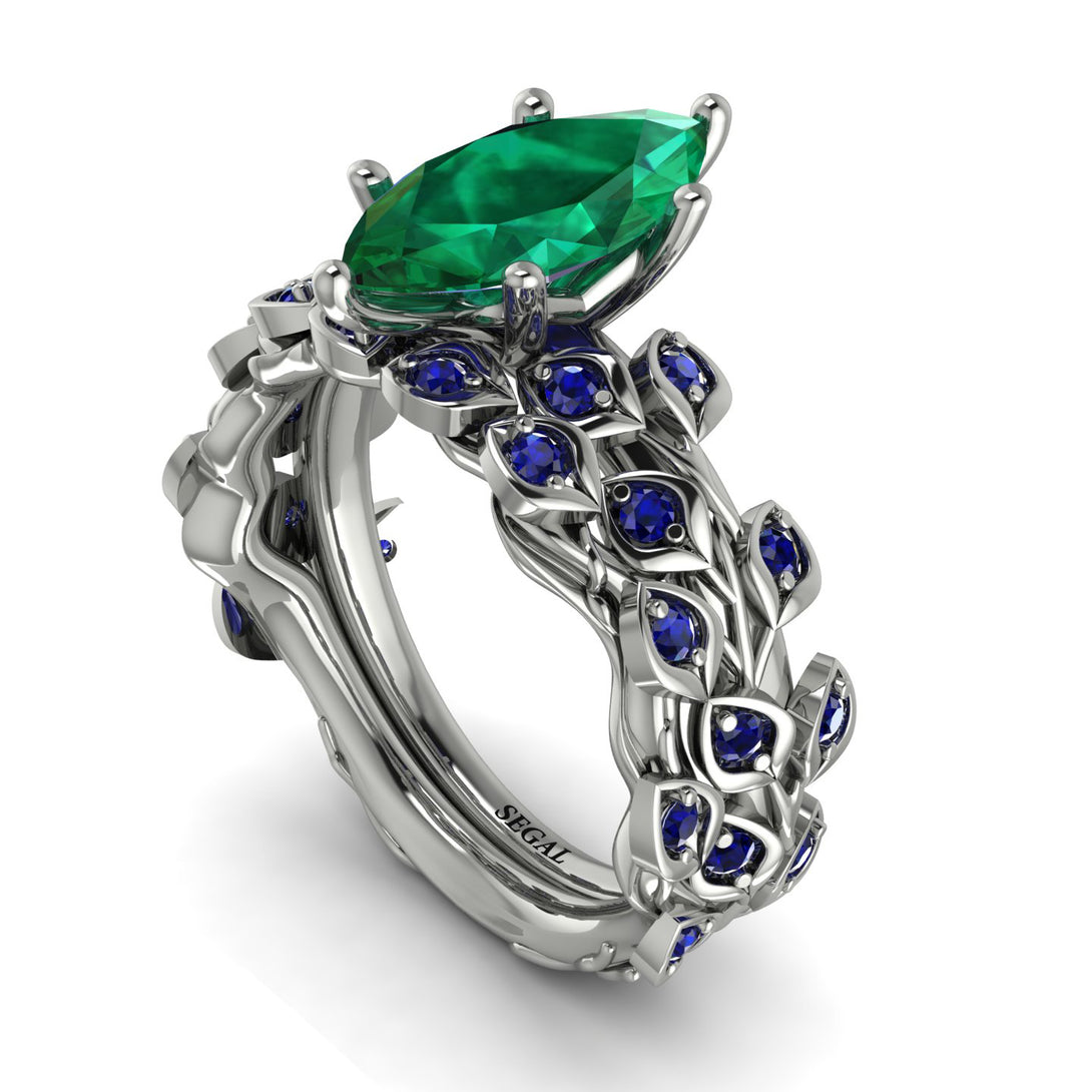 Marquise Emerald Golden Leaf Bridal Set - Julieta No. 66