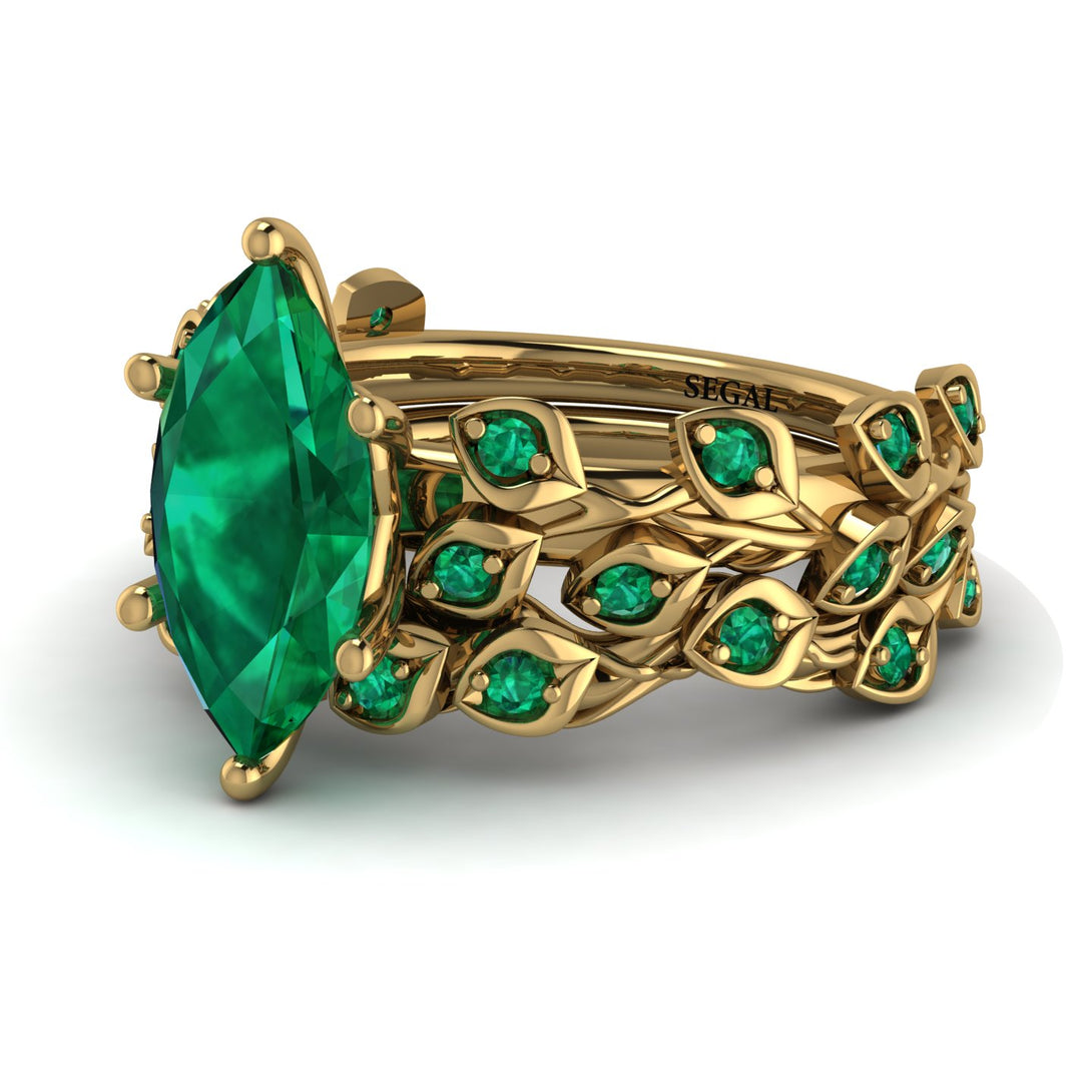 Marquise Emerald Golden Leaf Bridal Set - Julieta No. 19